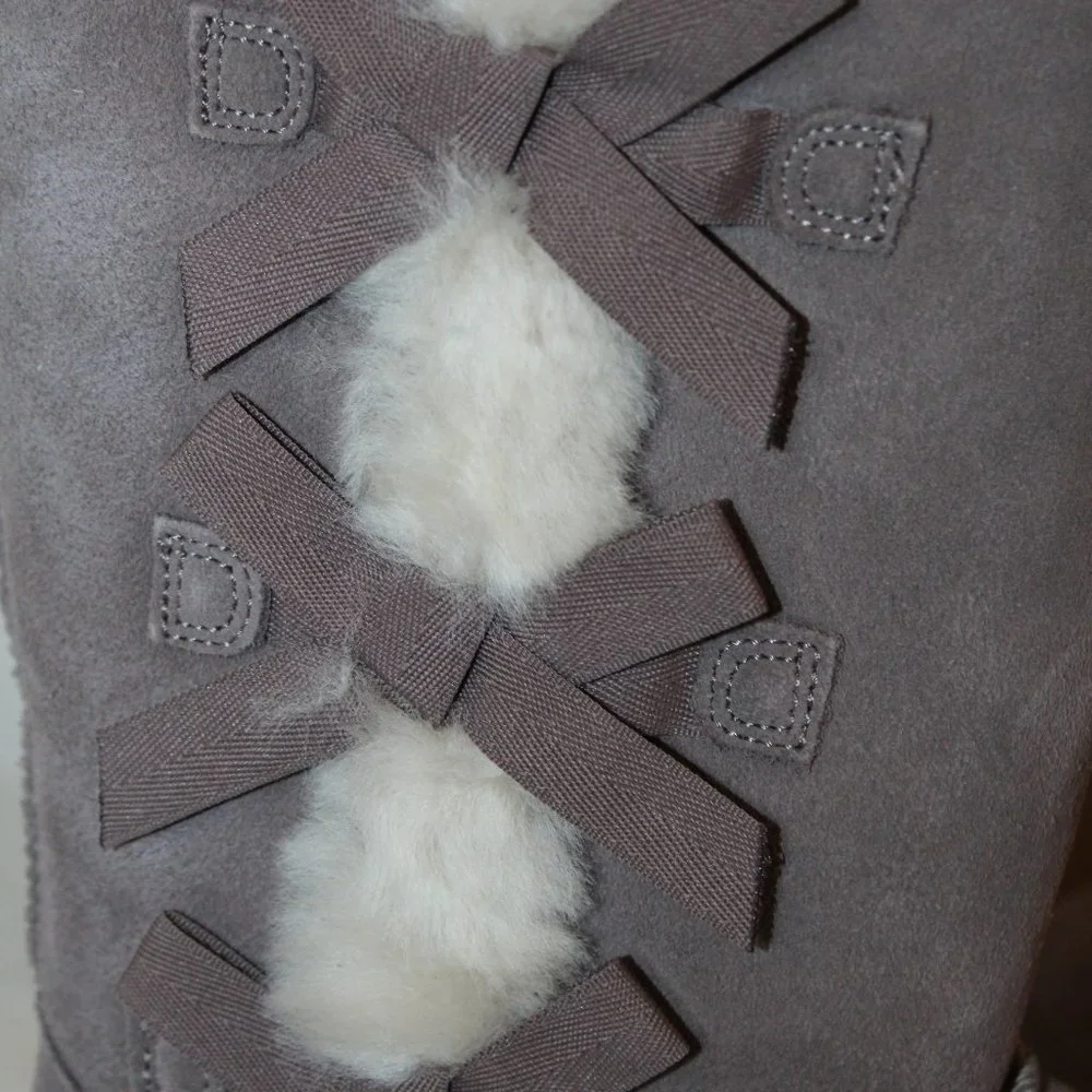 UGG KOOLABURRA CINDER GRAY TALL SUEDE BOW BOOTS - Picture 2 of 6